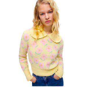 ZARA, PRINTED BIB COLLAR SWEATER